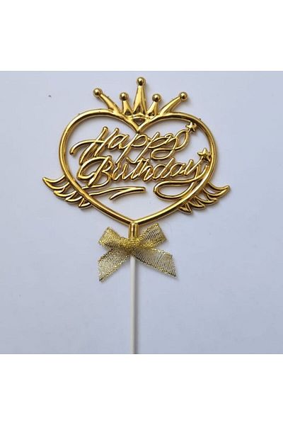 parti sürprizi Gold Crown Happy Birthday Cake Topper