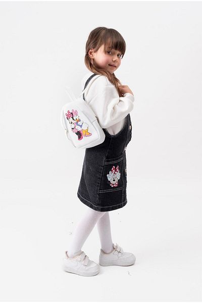 Pasur Bebe Girl's Black Denim Mikie Mouse Gilet Dress with Bag