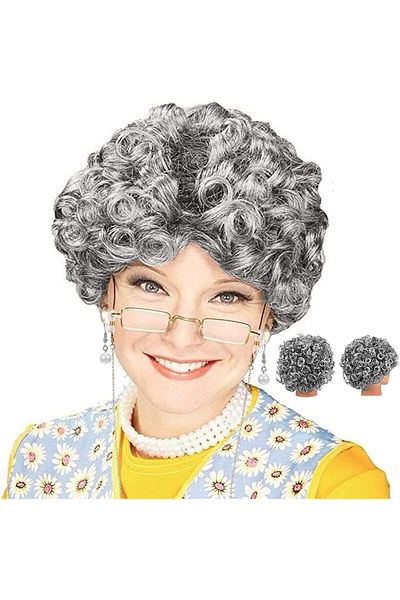 andela Bonus with Grey Color Curly Elderly Wig Grandma Wig (5057)