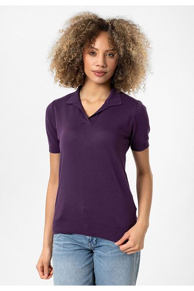 Williot Tricou de damă violet subțire de bază cu mânecă scurtă fără nasturi cu guler polo