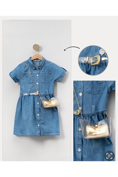 Pasur Bebe Girl's Jeans Jeans Dress with Bag -2204