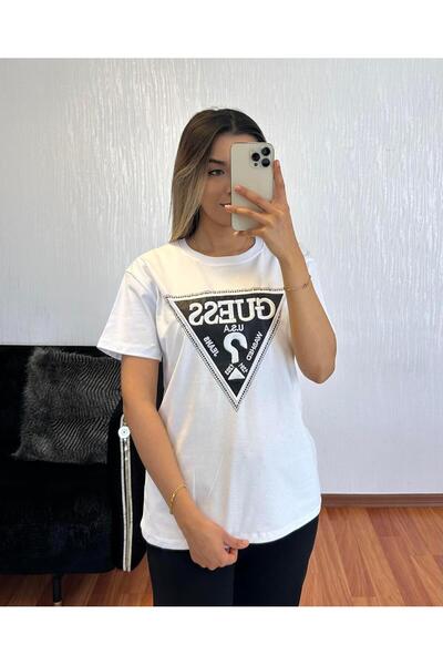 SHINE STYLE مثلث حجر تي شيرت أبيض العلامة التجارية المكافئة