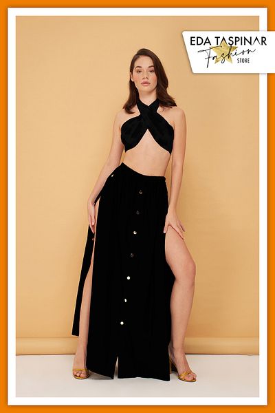 Eda Taşpınar Adjustable Snap Slit Maxi Skirt