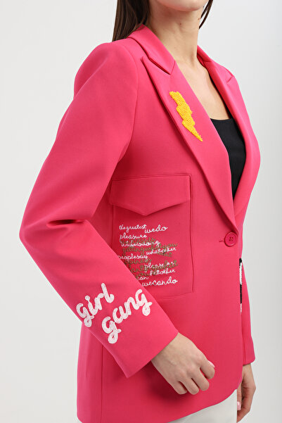 Milamia Nakışlı Fuşya Blazer Ceket