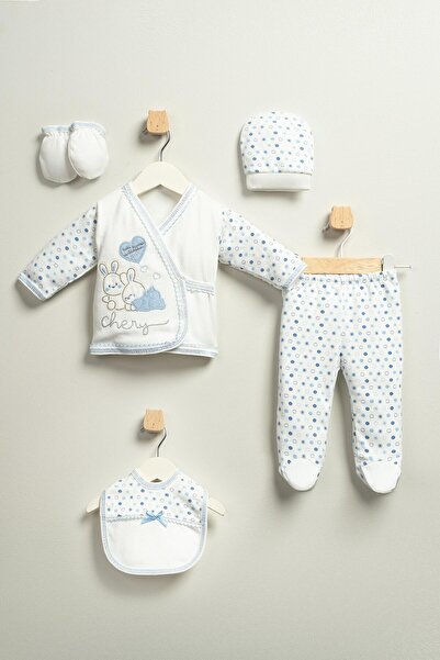 Yiğit Eymen bebe 5-Piece Bodysuit Set Luxury Combed Cotton Rabbit Embroidered