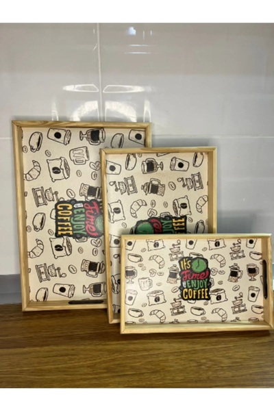 Mucizelerevi 3 BOY AHŞAP TEPSİ KARIŞIK ÇİNİ DESENLİ AHŞAP TEPSİ