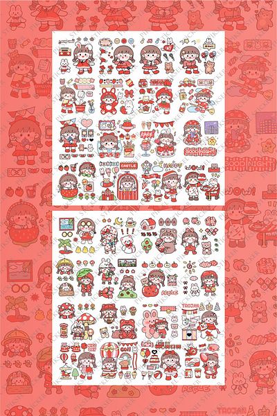 Piksel Grafik Kawaii Red 170 Pieces Anime Sticker Set - Pen, Laptop Notebook Water Bottle Sticker