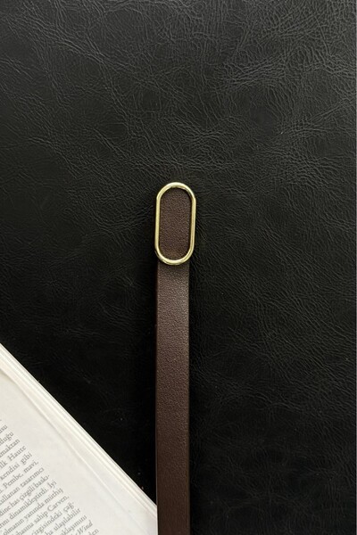 LEONAS Gold Mini Oval Tokalı Kadın Kemer Acı Kahve