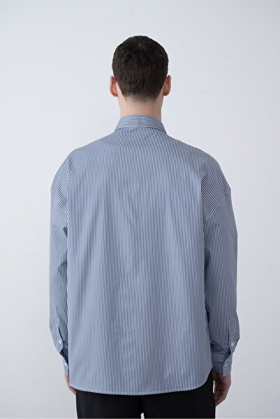İLKCET MODA Сезонна смугаста чоловіча сорочка оверсайз