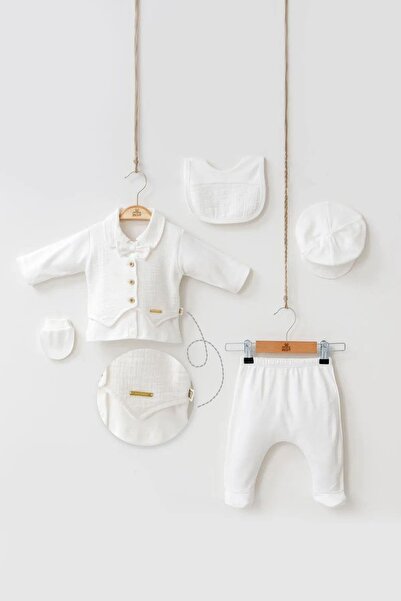 Cantoy Erkek Bebek Yelek Detaylı Papyonlu 5'li Müslin Set