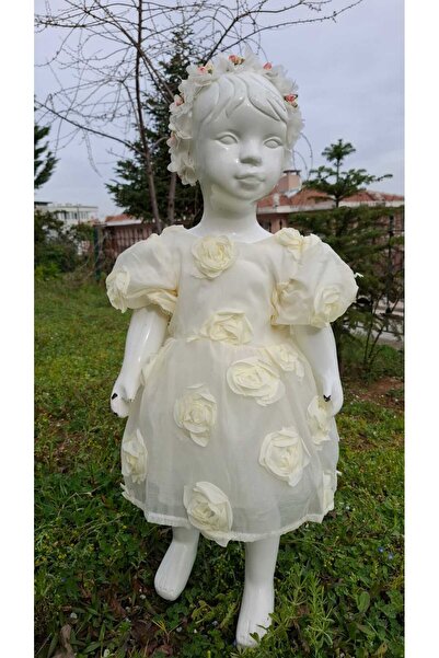 Mininaf Kız Çocuk Bayram Doğum Günü Özel Gün Kısa Kollu Fiyonk Detaylı Çiçekl...