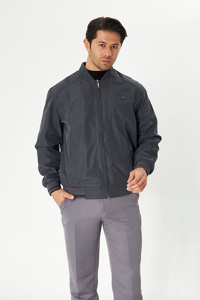 NASIFOĞLU GİYİM Men's Gray Seasonal Coat College Collar Waterproof Dad Coat Spring Bomber Jacket