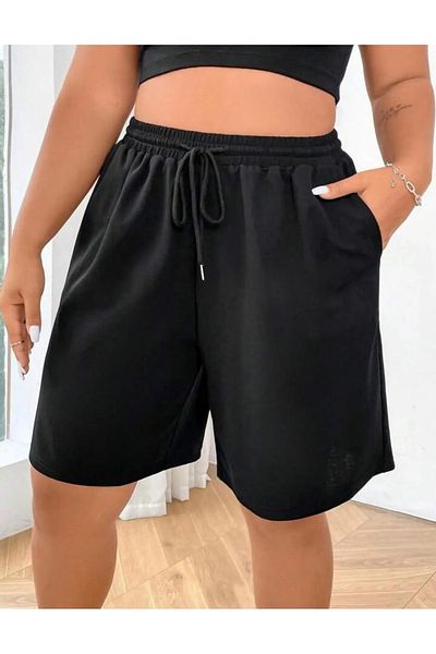 CAONNES Pantaloni scurți negri pentru femei Pantaloni de sport oversize Plus Size Îmbrăcăminte sportivă Îmbrăcăminte casual Calitate Aspect elegant ŞAH MODA44111