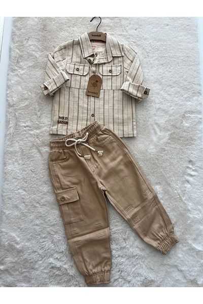 Bombili Striped 3-Piece Men's Set with Linen Shirt and Trousers