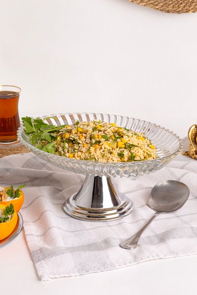 Aslı Hediyelik وعاء تقديم زجاجي بيضاوي ذو قاعدة فضية، ولف، ونافورة، وسلطة، وفواكه، وحامل فطيرة، وصندوق المهر