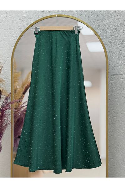 Ebrar Store Σατέν φούστα Joy Stone Sara-BN4390 Emerald Green