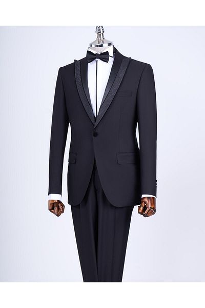 TerziAdemAltun Black Slim Fit Italian Style Jacket Vest Pants Set - Groom Suit T11775