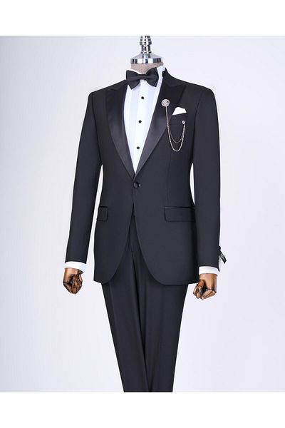 TerziAdemAltun Black Slim Fit Italian Cut Jacket and Trousers Set - Groom Suit T11836