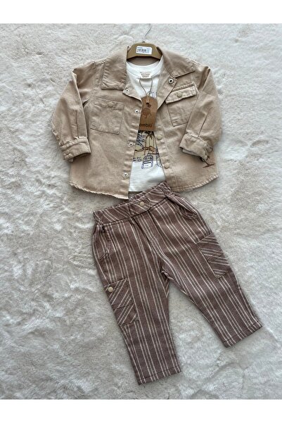 Bombili Kot Ceketli Palmiyeli 3 Lü Erkekek Takım