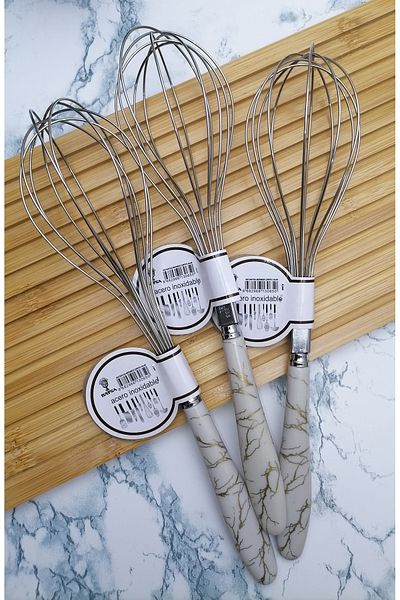 sweenhome 3 Pieces Cream Color Metal Marble Patterned Beater 26 cm