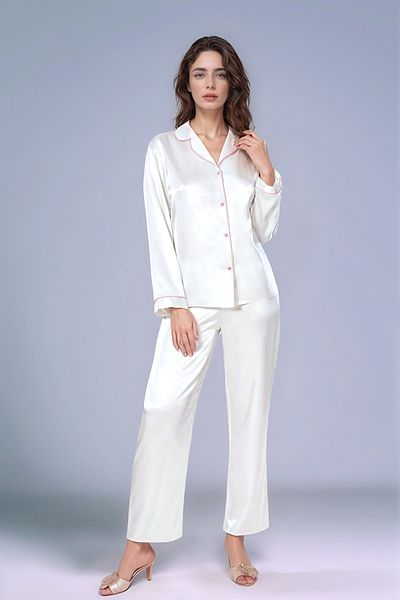 Soweto Women's Ecru Pajamas Shorts Suit Lace Dressing Gown Nightgown Boxed 6-Piece Dowry Set - Satin - Swt.0638