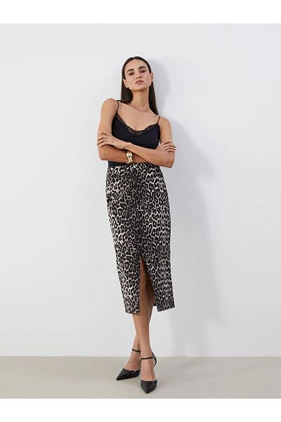 LC Waikiki Lc Wai̇ki̇ki̇ Brown Standard Fit Patterned Women's Jean Skirt