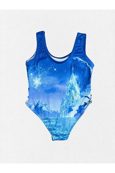 Fil Kids Girl's Elsa Patterned Uv Protection Blue Swimsuit