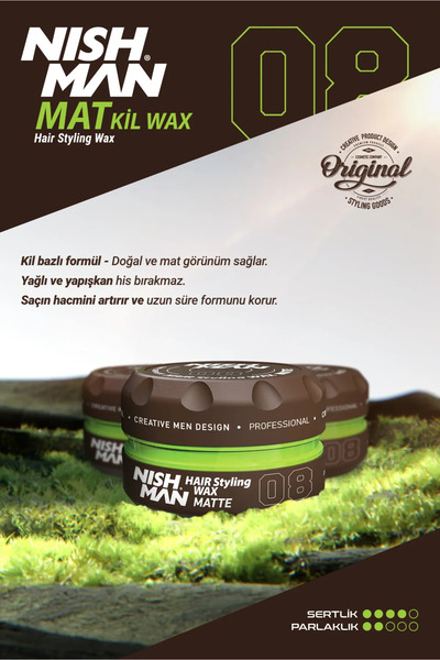 NISHMAN Doğal Mat Ve Güçlü Tutuculuk, Saç Şekillendirici 150 ml - 08 Mat Kil Wax