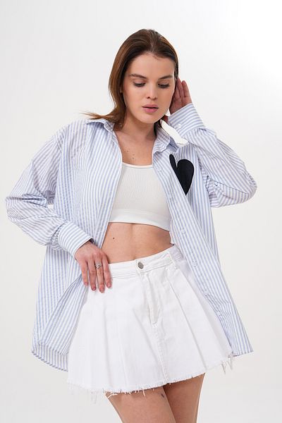 BLUSS 🖤   Heart Detailed Striped Oversize Shirt Dress – 2 Colors 🖤