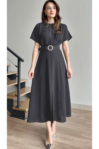 dml giyim Pleat Detail Belted Dress