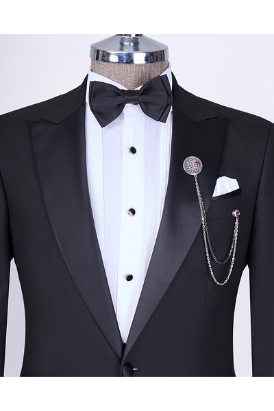 TerziAdemAltun Black Slim Fit Italian Cut Jacket and Trousers Set - Groom Suit T11836