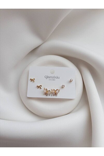 Minne Jewelry-Accessory Bijuteri Küpe - Üçlü Küpe - Kelebekli Küpe