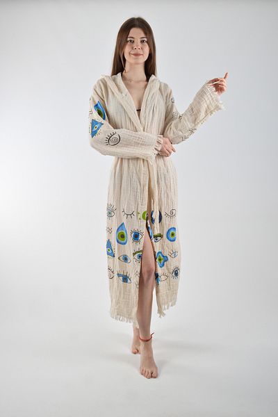 REİNA TEKS Unisex Beach Kaftan - Eye Patterned Bathrobe and Peshtemal