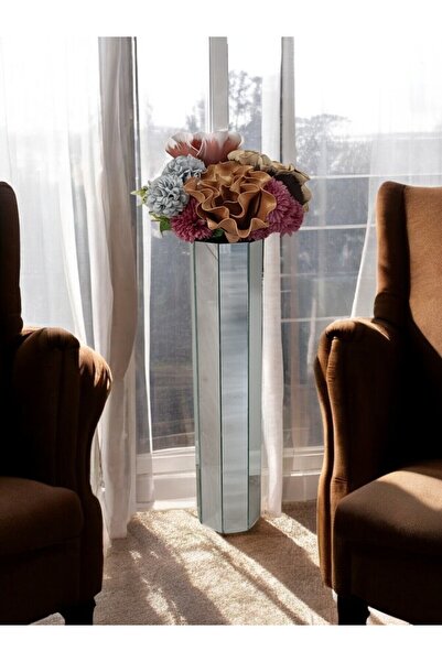 BeQ Home Vas de podea mare, octogonal, cu oglindă argintie - Vas decorativ lung (înalt) cu oglindă