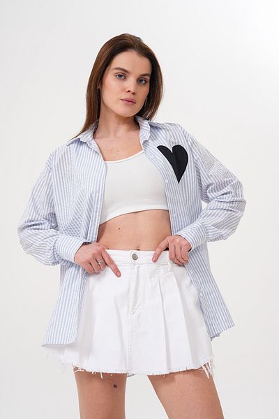 BLUSS 🖤   Heart Detailed Striped Oversize Shirt Dress – 2 Colors 🖤