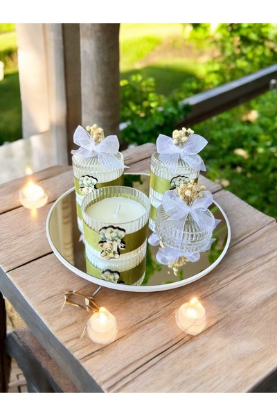 cacagift design Hediyelik Mum Özel Süslemeli Bebek Hediyelik Mum İsimli 10lu