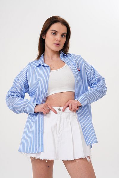 Amorti 🔹   Cămașă oversize cu dungi pentru femei – Eleganță atemporală - Brodată 🔹