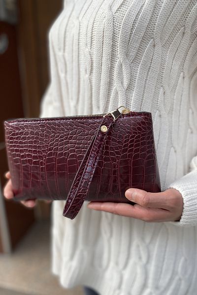 PurpleART Women's Burgundy Crocodile Portfolio Handbag Croco
