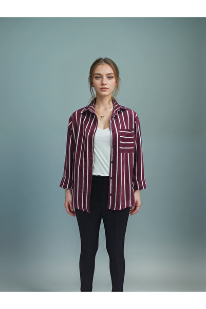 Nivora Style %100 Pamuklu Oversize Düz Çizgili Gömlek Yeni Sezon