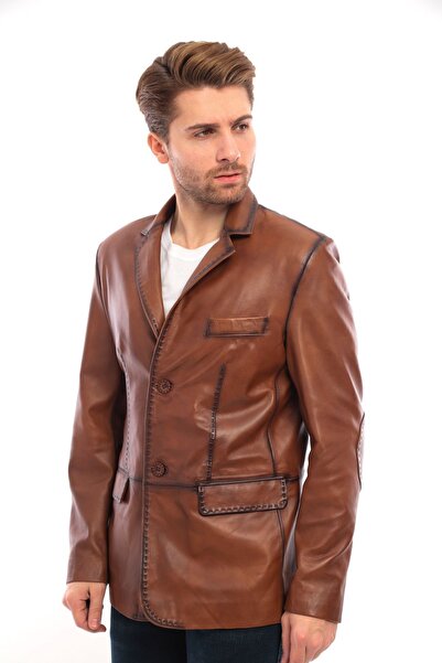 saremod Hakiki Deri Polo Bıleyzır Yaka Erkek Deri Ceket