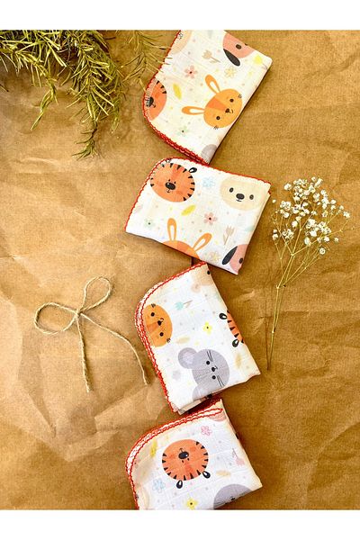Kirazkids % Βαμβακερό ύφασμα μουσελίνας Animal Kingdom Pattern 4-pack Mouth Wipes