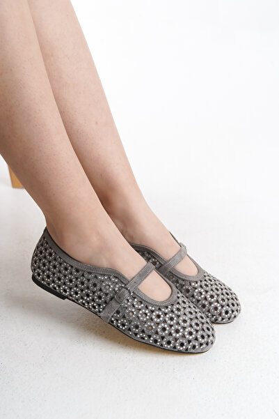 Redoxy Women's Special Design Suede Stone-Encrusted Single Strap Ballerina Shoes