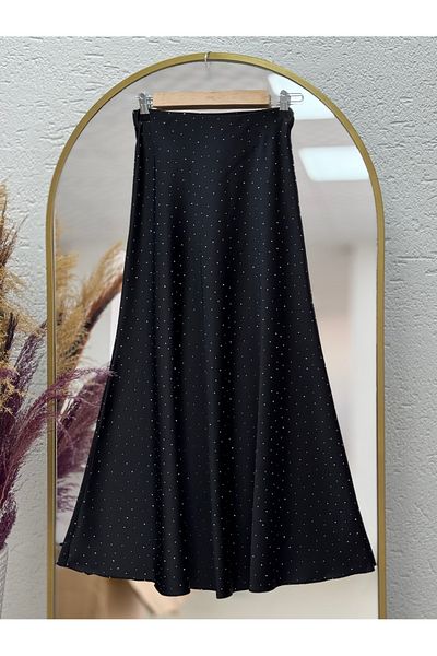Ebrar Store Neşe Stone Sara Σατέν Φούστα-BN4390 Μαύρη