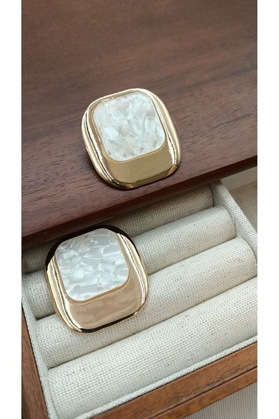 Jerie Gold Rectangular Plate Mother of Pearl Detailed Earrings