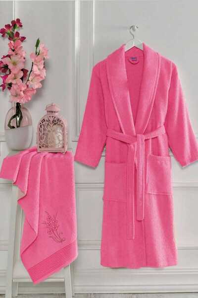 Mira Home Set halat de baie pentru femei, 100% bumbac, fucsia