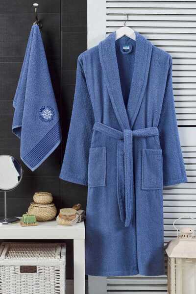 Mira Home Men's Towel Bathrobe Set 100% Cotton Navy Blue