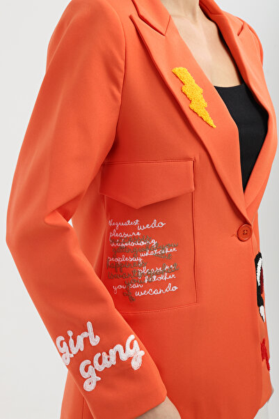 Milamia Nakışlı Turuncu Blazer Ceket
