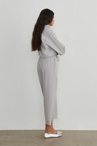 Suud Collection Gray Slouchy Fit Elastic Waist Trousers
