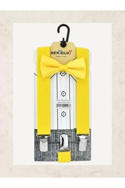 bebek iklimi Yellow Children's Pants Suspender Bow Tie Set Birthday, Show and Party Costume