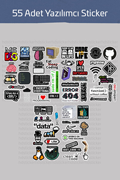 hdsticker 55 Adet Yazılım & Yazılımcı Software Developer Laptop Notebook Tablet Etiket Sticker Set P55